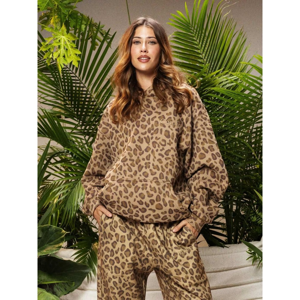Comfrt Minimalist Leopard Print Hoodie Tan Brown XL New With Tags